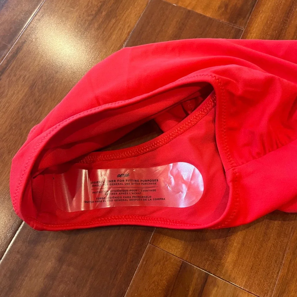 Aerie Bikini Bottom Swim Red High‎ Waisted Full Coverage Ruche New NWT XXS 2XS